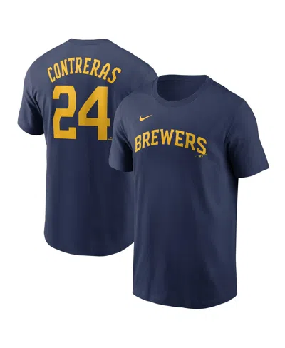 NIKE MEN'S WILLIAM CONTRERAS NAVY MILWAUKEE BREWERS FUSE NAME NUMBER T-SHIRT