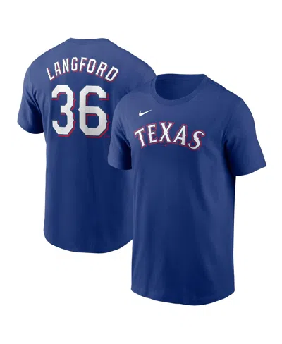 NIKE MEN'S WYATT LANGFORD ROYAL TEXAS RANGERS FUSE NAME NUMBER T-SHIRT