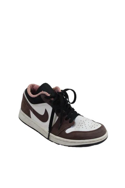 NIKE MENS LEATHER JORDAN 1 LOW LACE UP SNEAKERS WHITE MOCHA BROWN