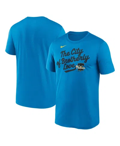 NIKE MEN'SÂ BLUE PHILADELPHIA PHILLIES 2025 CITY CONNECT TEAM PHRASE SCRIPT LEGEND PERFORMANCE T-SHIRT