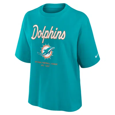 NIKE MIAMI DOLPHINS ESSENTIAL SCRIPT BOXY  WOMEN'S NFL T-SHIRT