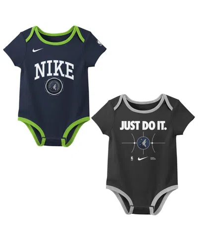 NIKE NEWBORN NAVY/BLACKÂ MINNESOTA TIMBERWOLVES JUST DO IT BODYSUIT SET 2-PACK