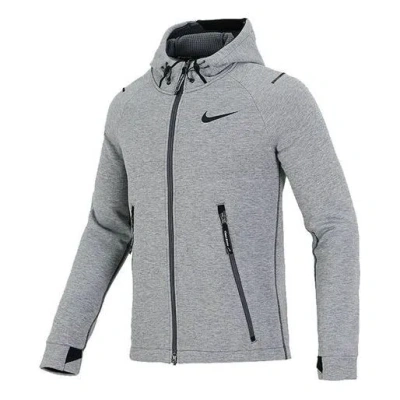 NIKE Nike Pro Therma-FIT Full-length zipper Cardigan Knit Training Hooded Jacket Gray