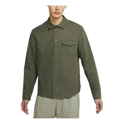 NIKE Nike SB Flannel Solid Color Casual Sports Skateboard Shirt Green Army green
