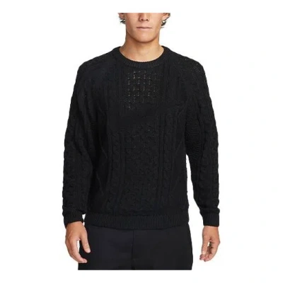 NIKE Nike Solid Color Round Neck  Knit Long Sleeves Wool Sweater Men's Black