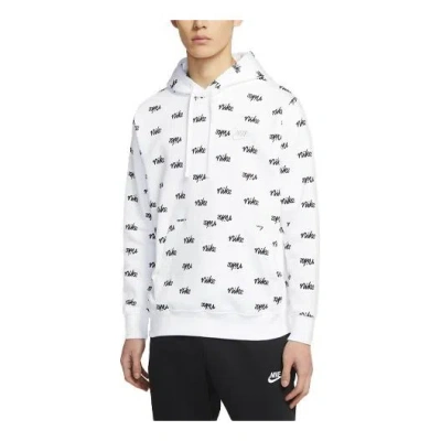 NIKE Nike Sportswear Club Alphabet Logo Full Print hooded Long Sleeves White