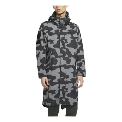 NIKE Nike Sportswear mid-length Camouflage hooded Windproof Casual Jacket Gray Dark gray