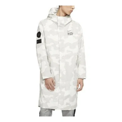 NIKE Nike Sportswear Sports Windproof Camouflage Printing mid-length hooded Windbreaker Jacket White