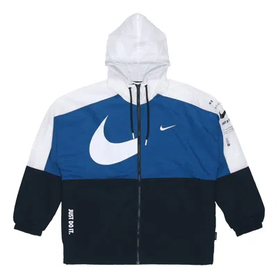 NIKE Nike Sportswear Swoosh Contrast Color Stitching Sports hooded Woven Jacket Blue