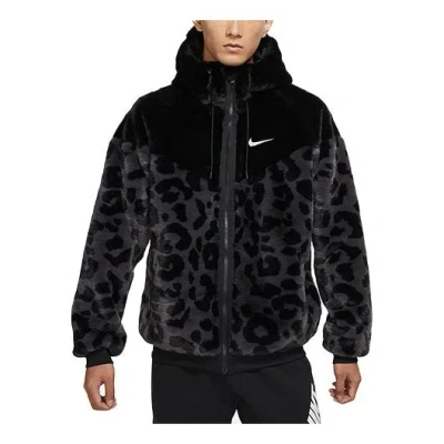 NIKE Nike Sportswear Windrunner Drawstring Fleece Stay Warm Leopard print Hooded Jacket Black
