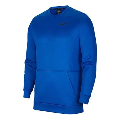 NIKE Nike Therma Training Sports Round Neck Fleece Pullover Long Sleeves Blue