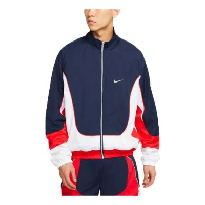 NIKE Nike Throwback Colorblock Woven Sports Basketball Stand Collar Jacket Navy Blue Dark blue