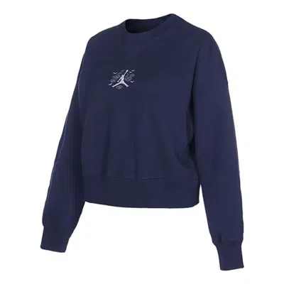 NIKE (WMNS) Jordan Solid Color Embroidered Round Neck Long Sleeves Hoodie Navy Blue