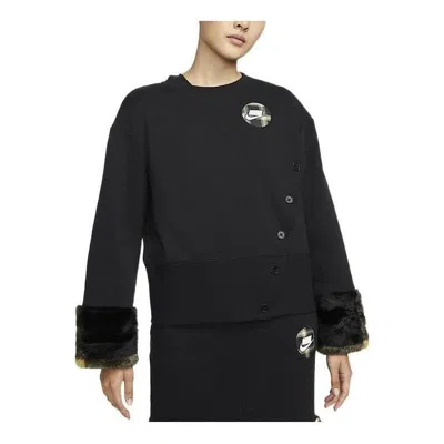 NIKE (WMNS) Nike Fleece Print Crew Sweatshirt 'Black'