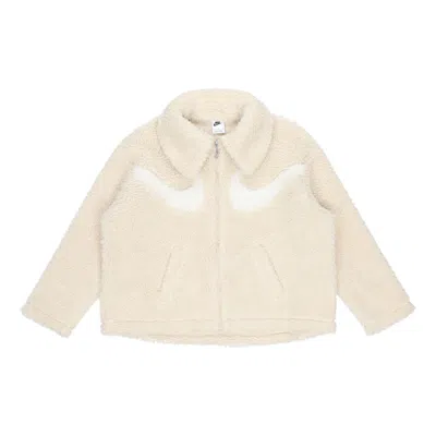 NIKE (WMNS) Nike Logo Printing Solid Color Athleisure Casual Sports Lamb's Wool Apricot Color Jacket