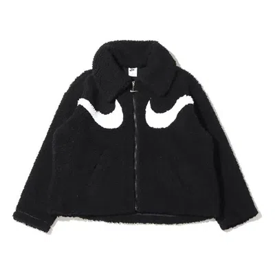 NIKE (WMNS) Nike Logo Printing Solid Color Athleisure Casual Sports Lamb's Wool Black Jacket