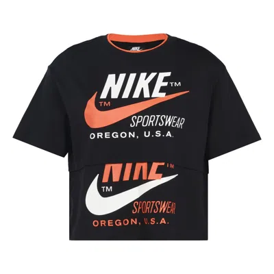 NIKE (WMNS) Nike logo Splicing Short Sleeve Asia Edition 'Black'