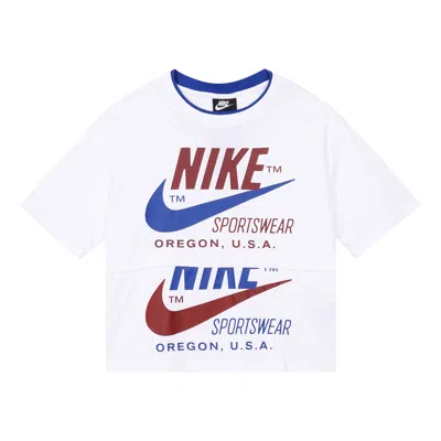 NIKE (WMNS) Nike logo Splicing Short Sleeve 'White'