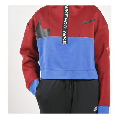 NIKE (WMNS) Nike Pro Get Fit Dri-FIT Knit Colorblock Splicing Half Zipper Stand Collar Pullover 'Red Blue