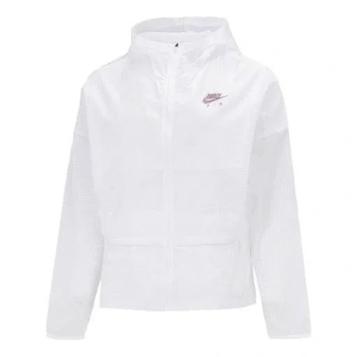 NIKE (WMNS) Nike Solid Color Logo Zipper Long Sleeves Hooded Jacket White