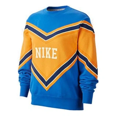 NIKE (WMNS) Nike Splicing Fleece Lined Knit Round Neck Pullover 'Blue Orange'