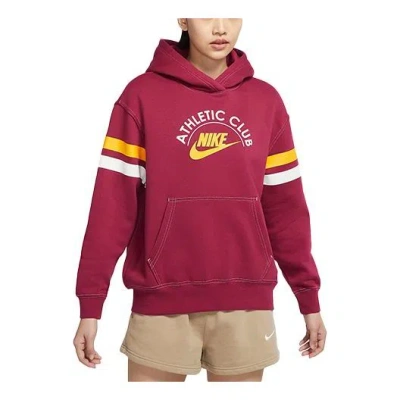 NIKE (WMNS) Nike Sportswear Alphabet Logo Printing Fleece Hoodie Red