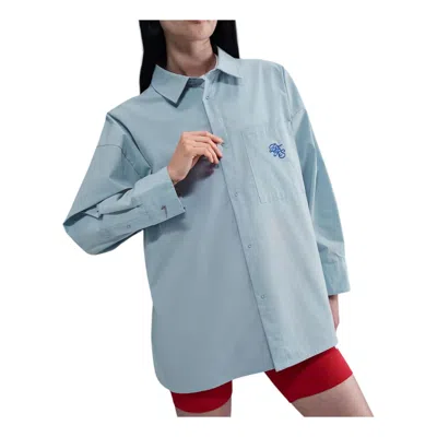 NIKE (WMNS) Nike Sportswear Chill Poplin Woven Loose Long-Sleeve Button-Down Top 'Light Armoury Blue'