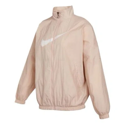 NIKE (WMNS) Nike Sportswear Essential Logo Pattern Wrinkled Woven Loose Stand Collar Jacket Pink