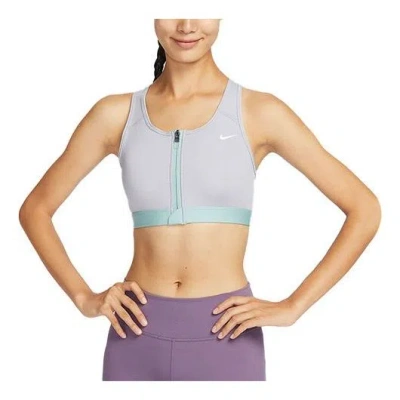 NIKE (WMNS) Nike Swoosh Medium-Support Padded Zip-Front Sports Bra 'blue gray'