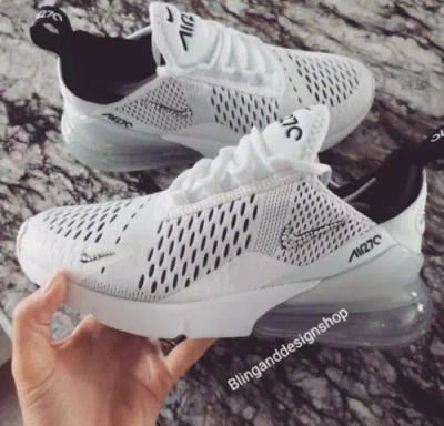 NIKE WOMEN'S BLING NIKE AIR MAX 270 WHITE SNEAKERS SHOES MADE WITH SWAROVSKI CRYSTALS