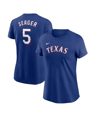 NIKE WOMEN'S COREY SEAGER ROYAL TEXAS RANGERS FUSE NAME NUMBER T-SHIRT