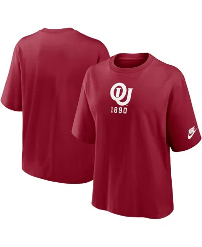 NIKE WOMEN'S CRIMSON OKLAHOMA SOONERS BOXY LEGACY ESTABLISHED T-SHIRT