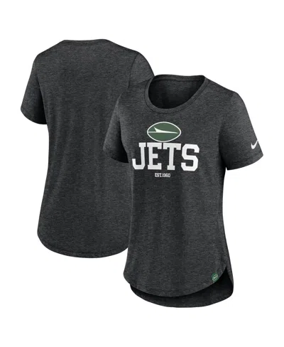 NIKE WOMEN'S HEATHER BLACK NEW YORK JETS FASHION TRI-BLEND T-SHIRT