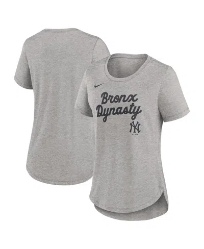 NIKE WOMEN'S HEATHER GRAY NEW YORK YANKEES SCRIPT TRI-BLEND T-SHIRT