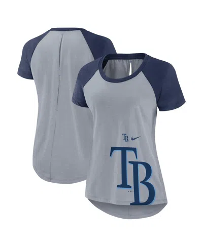 NIKE WOMEN'S HEATHER GRAY TAMPA BAY RAYS SUMMER BREEZE RAGLAN FASHION T-SHIRT