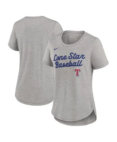 NIKE WOMEN'S HEATHER GRAY TEXAS RANGERS SCRIPT TRI-BLEND T-SHIRT