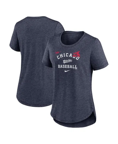 NIKE WOMEN'S HEATHER NAVY CHICAGO WHITE SOX REWIND ARCH MIX TRI-BLEND T-SHIRT