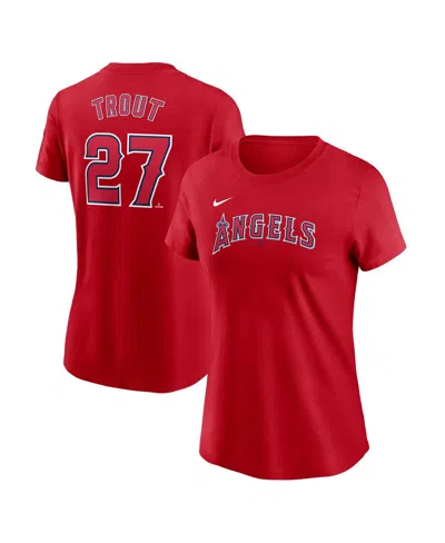 NIKE WOMEN'S MIKE TROUT RED LOS ANGELES ANGELS FUSE NAME NUMBER T-SHIRT