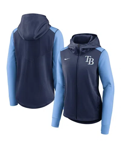 NIKE WOMEN'S NAVY/LIGHT BLUE TAMPA BAY RAYS AUTHENTIC COLLECTION BASEBALL PERFORMANCE FULL-ZIP HOODIE