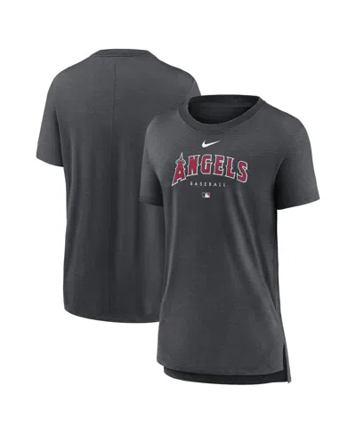 NIKE WOMEN'S NIKE HEATHER CHARCOAL LOS ANGELES ANGELS AUTHENTIC COLLECTION EARLY WORK TRI-BLEND T-SHIRT