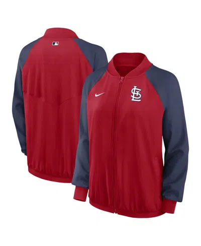 NIKE WOMEN'S NIKE RED ST. LOUIS CARDINALS AUTHENTIC COLLECTION TEAM RAGLAN PERFORMANCE FULL-ZIP JACKET