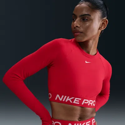 NIKE WOMEN'S  PRO DRI-FIT CROPPED LONG-SLEEVE TOP