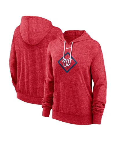 NIKE WOMEN'S RED WASHINGTON NATIONALS DIAMOND ICON GYM VINTAGE LIGHTWEIGHT HOODED TOP