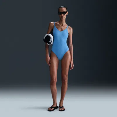 NIKE WOMEN'S SWIM WATER TEXTURE V-NECK ONE-PIECE