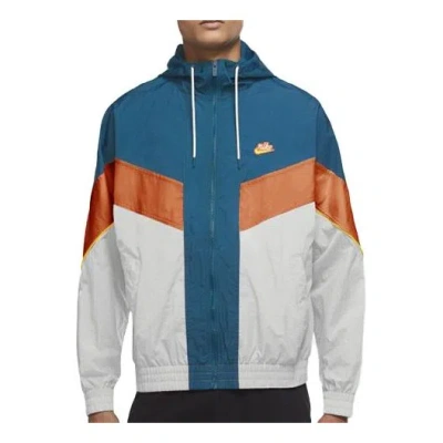 NIKE Nike Woven Contrasting Colors Athleisure Casual Sports Hooded Jacket Blue White Orange Colorblock