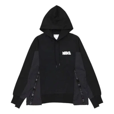 NIKE Nike x sacai Logo Printing Splicing Contrasting Hoodie 'Black'