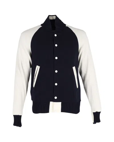 SACAI SACAI VARSITY BOMBER JACKET IN NAVY BLUE WOOL