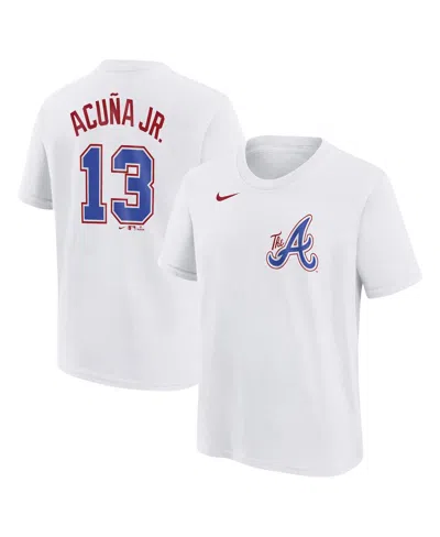 NIKE YOUTH RONALD ACUNA JR. WHITE ATLANTA BRAVES FUSE CITY CONNECT NAME NUMBER T-SHIRT