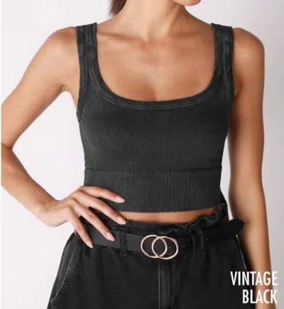 NIKIBIKI WASH RIBBED CROPPED TOP IN VINTAGE BLACK