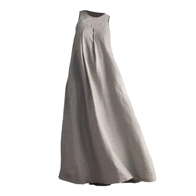NIKKA PLACE WOMEN'S GREY OVERSIZED LINEN KAFTAN DRESS WITH POCKETS IN GRAY MELANGE